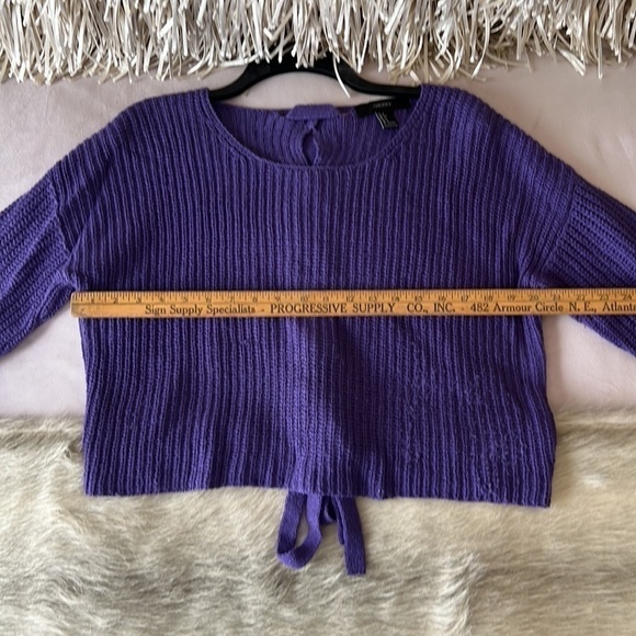 FOREVER 21 Purple S Slouchy Lace Up Back Box Sweater Cable Knit Scoop Neck - Picture 11 of 15